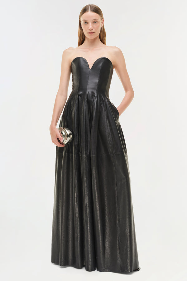 Jonathan Simkhai Carrington Leather Bustier Gown Black