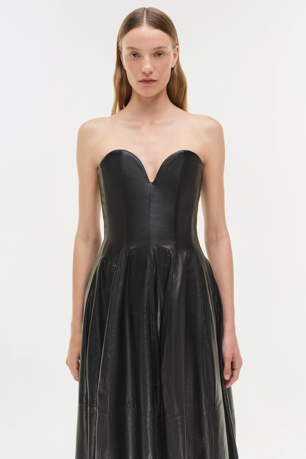 Jonathan Simkhai Carrington Leather Bustier Gown Black