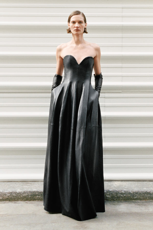 jonathan simkhai Carrington Leather Bustier Gown Black