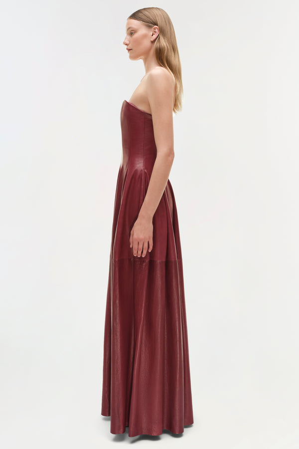 Jonathan Simkhai Carrington Leather Bustier Gown CRANBERRY