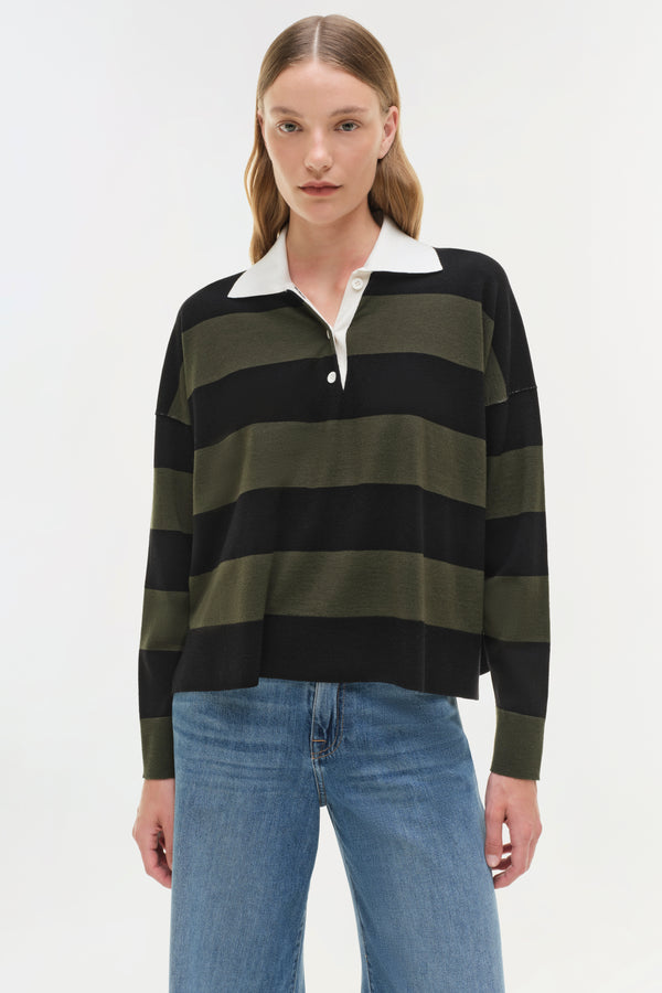 Jonathan Simkhai Carson Knit Rugby Polo CYPRESS STRIPE