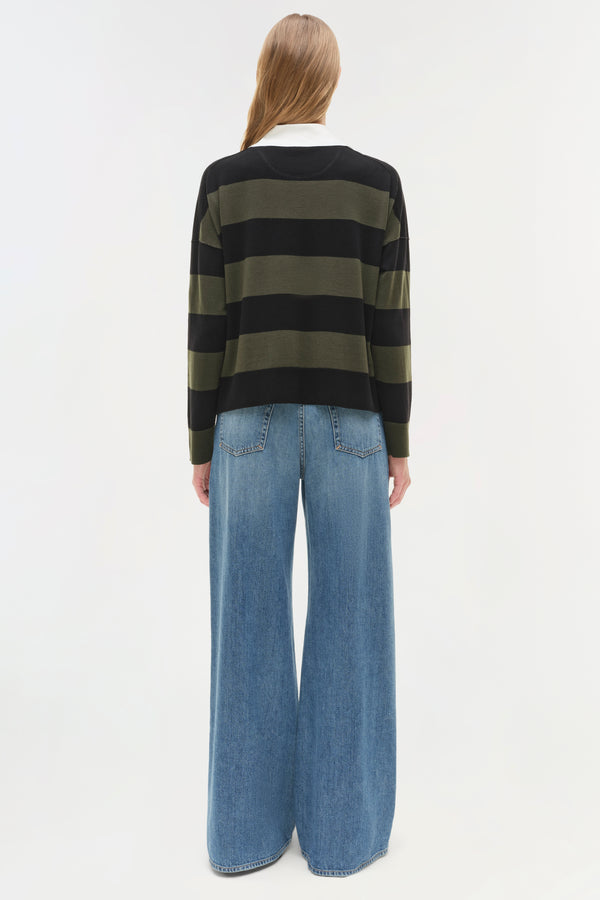 Jonathan Simkhai Carson Knit Rugby Polo CYPRESS STRIPE