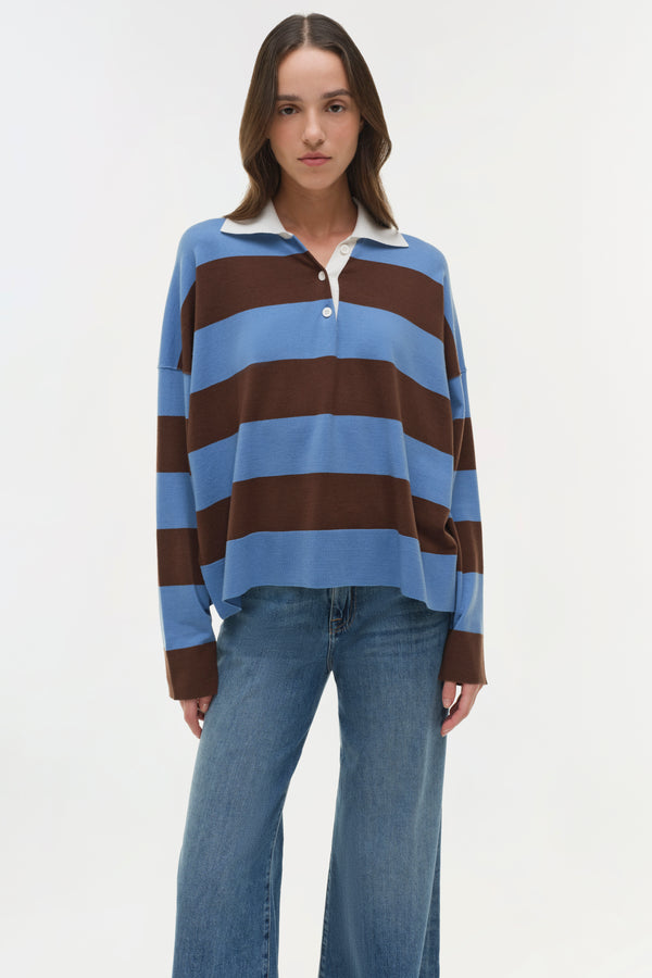 Jonathan Simkhai Carson Knit Rugby Polo HORIZON STRIPE