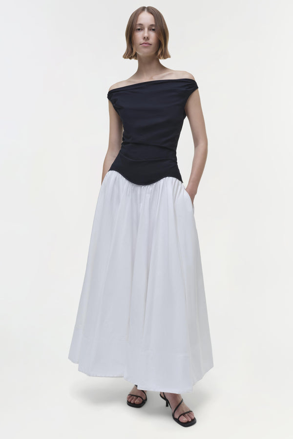 jonathan simkhai Cersei Cotton Midi Dress WHITE BLACK MULTI