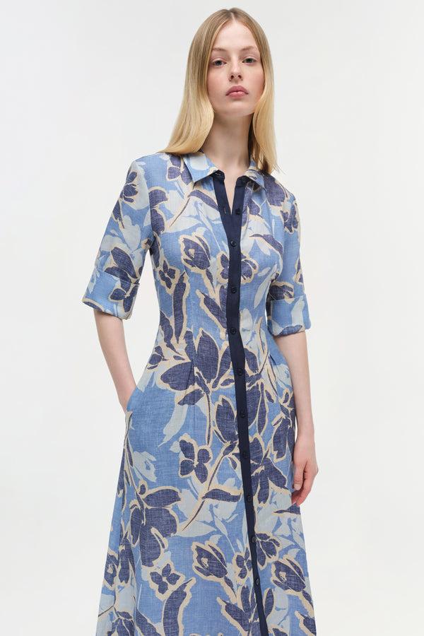 Jonathan Simkhai Claudine Linen Midi Dress BLUE HYDRANGEA FLORAL