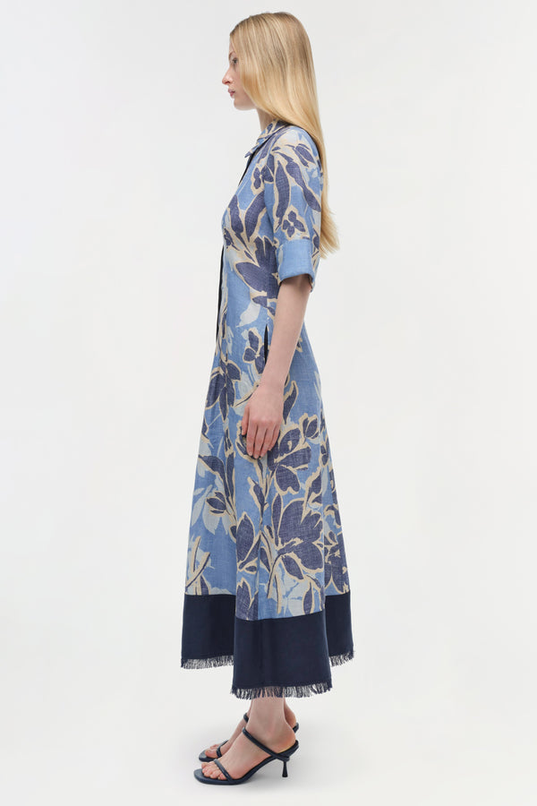 Jonathan Simkhai Claudine Linen Midi Dress BLUE HYDRANGEA FLORAL