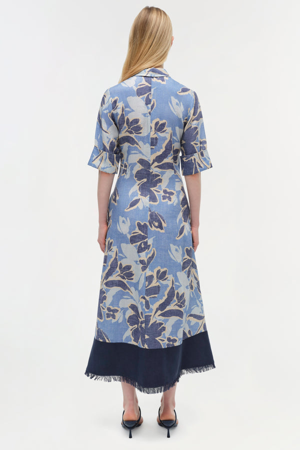 Jonathan Simkhai Claudine Linen Midi Dress BLUE HYDRANGEA FLORAL