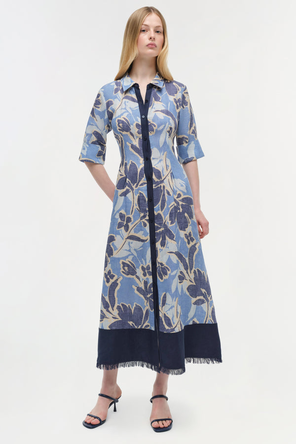 jonathan simkhai Claudine Linen Midi Dress BLUE HYDRANGEA FLORAL