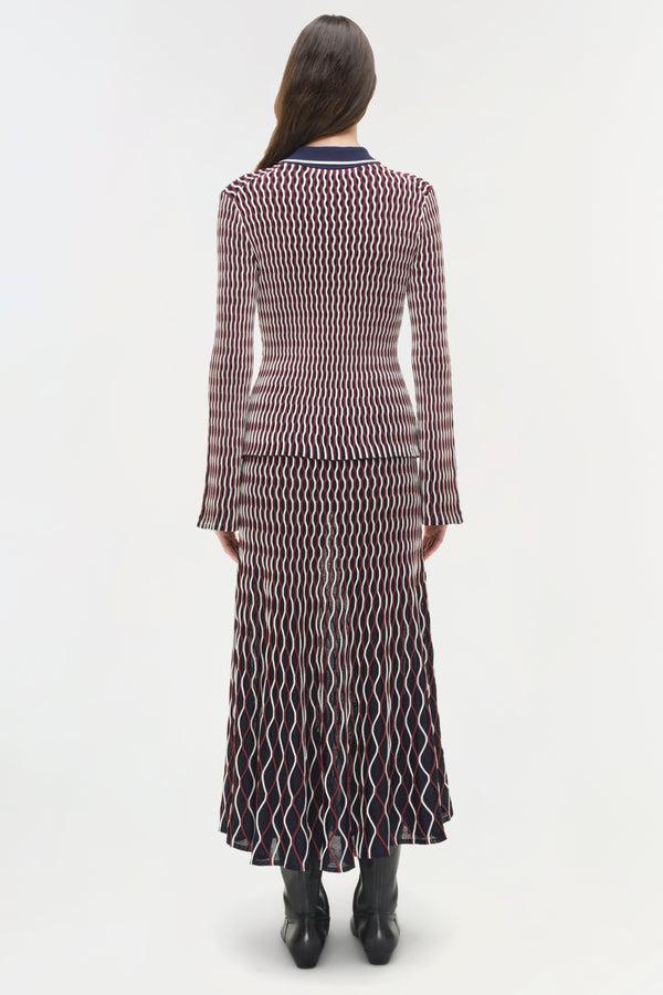 Jonathan Simkhai Colleen Knit Polo Top CRANBERRY MULTI