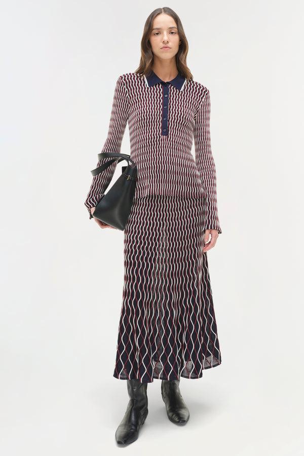 jonathan simkhai Colleen Knit Polo Top CRANBERRY MULTI