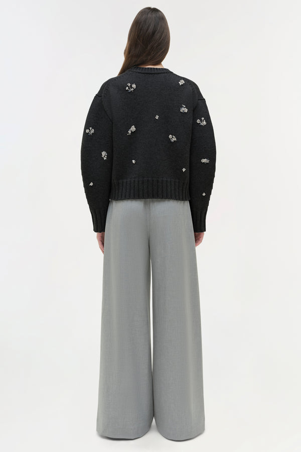 Jonathan Simkhai Coraline Embellished Knit Crewneck Black