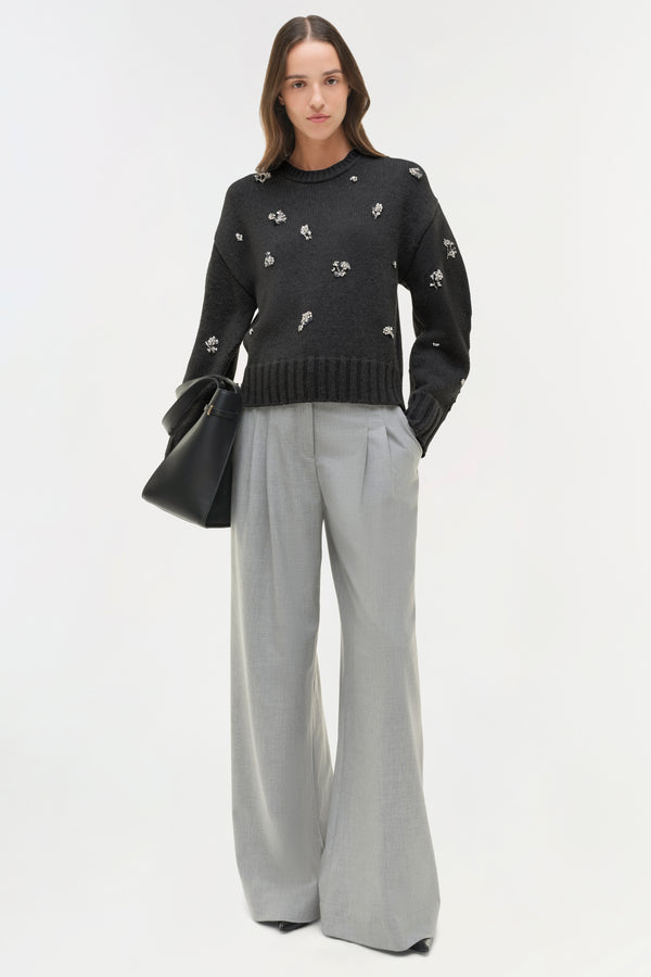 jonathan simkhai Coraline Embellished Knit Crewneck Black