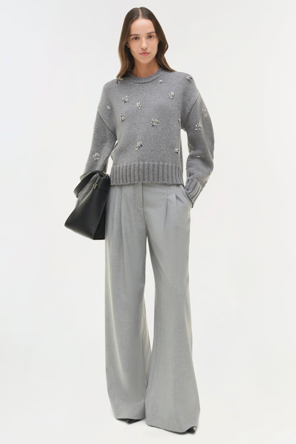 Jonathan Simkhai Coraline Embellished Knit Crewneck Heather Grey