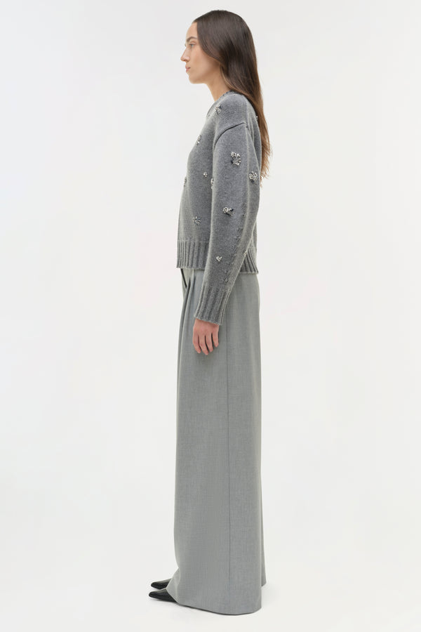 Jonathan Simkhai Coraline Embellished Knit Crewneck Heather Grey