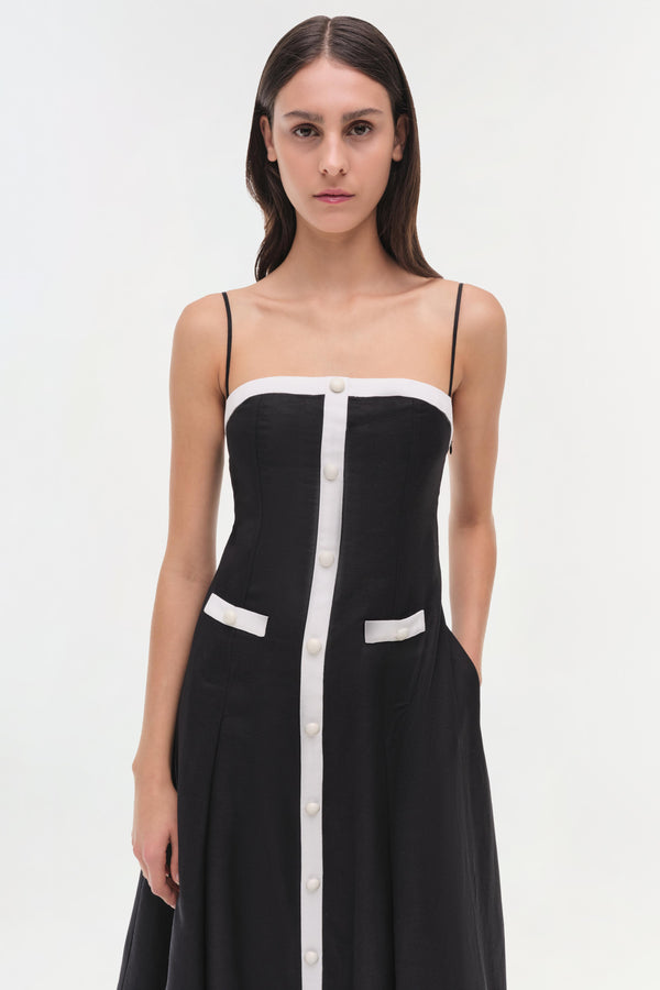 Jonathan Simkhai Cordelia Linen Midi Dress BLACK MULTI