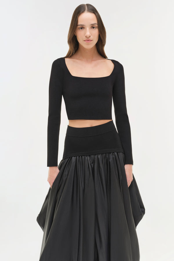 Jonathan Simkhai Corinn Taffeta Knit Midi Skirt Black