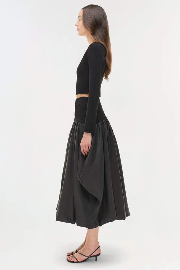 Jonathan Simkhai Corinn Taffeta Knit Midi Skirt Black
