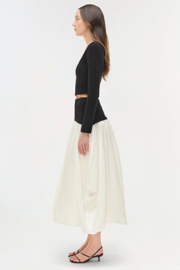 Jonathan Simkhai Corinn Taffeta Knit Midi Skirt BLACK MULTI