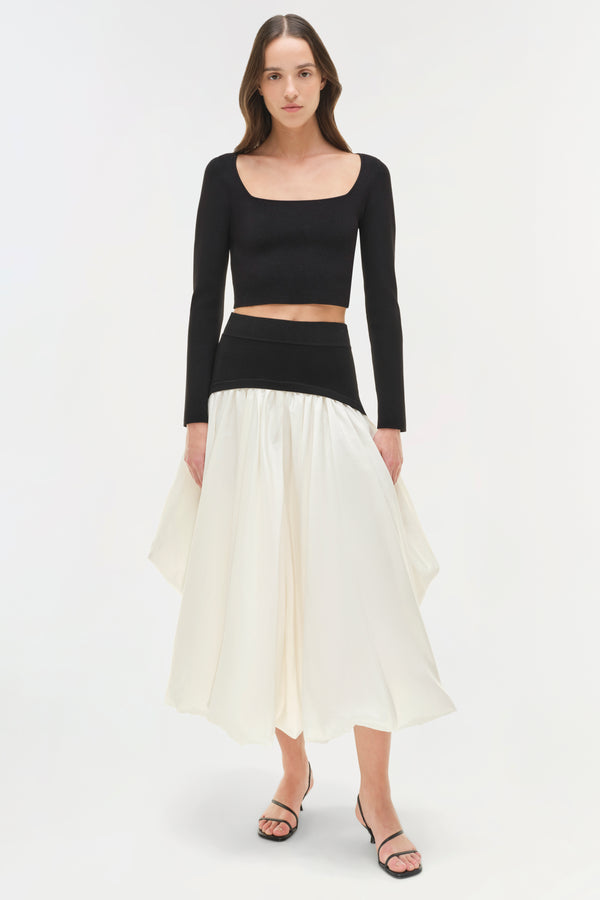 Jonathan Simkhai Corinn Taffeta Knit Midi Skirt BLACK MULTI