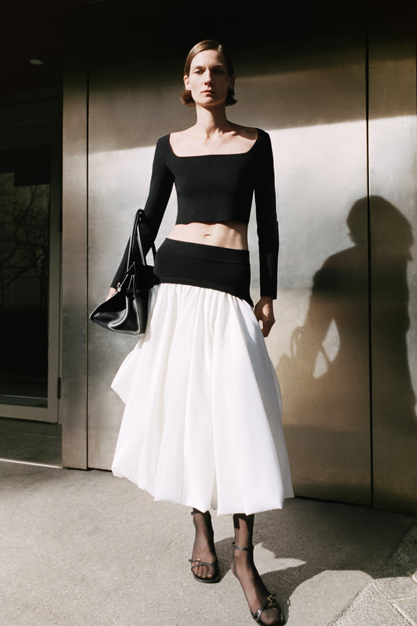 jonathan simkhai Corinn Taffeta Knit Midi Skirt BLACK MULTI