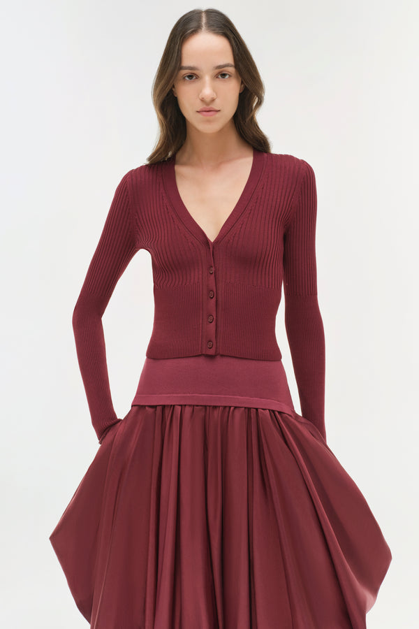 Jonathan Simkhai Corinn Taffeta Knit Midi Skirt CRANBERRY