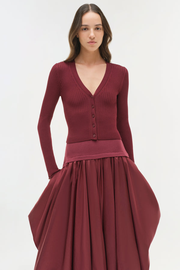 Jonathan Simkhai Corinn Taffeta Knit Midi Skirt CRANBERRY