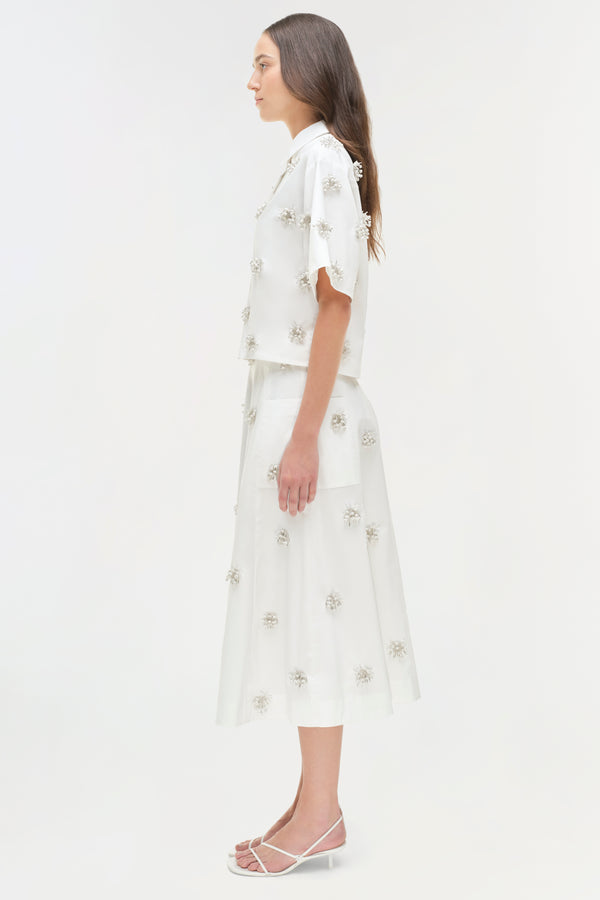 Jonathan Simkhai Cosmo Embellished Camp Shirt WHITE