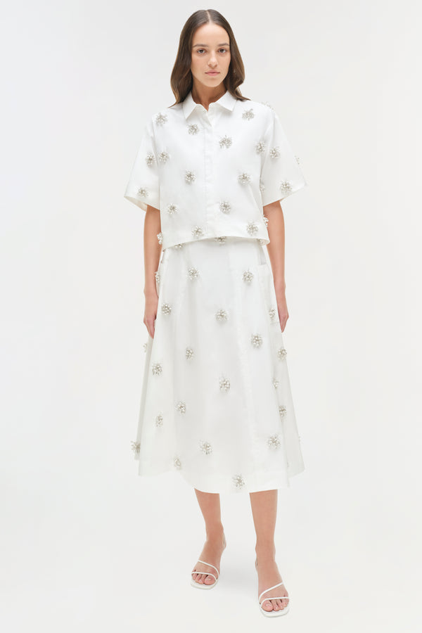jonathan simkhai Cosmo Embellished Camp Shirt WHITE