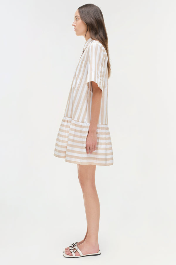 Jonathan Simkhai Cris Cotton Mini Shirt Dress Sand Stripe