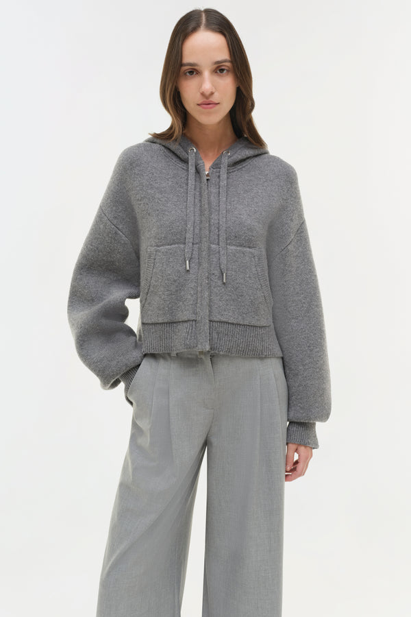 Jonathan Simkhai Dakota Wool Cropped Hoodie Heather Grey