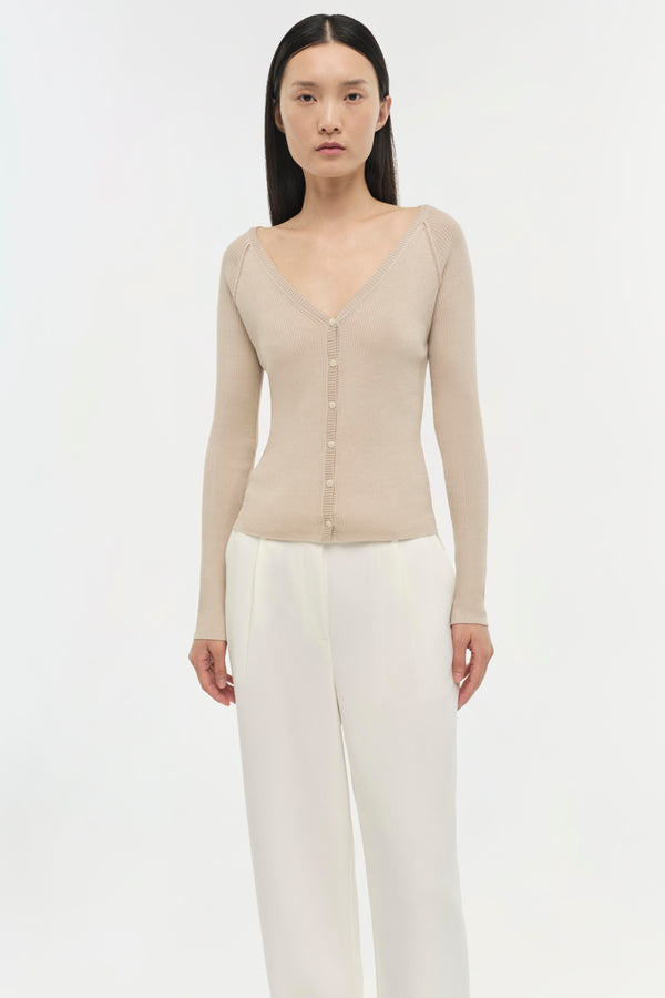 jonathan simkhai Darlene Silk Cashmere Cardigan SANDSTONE
