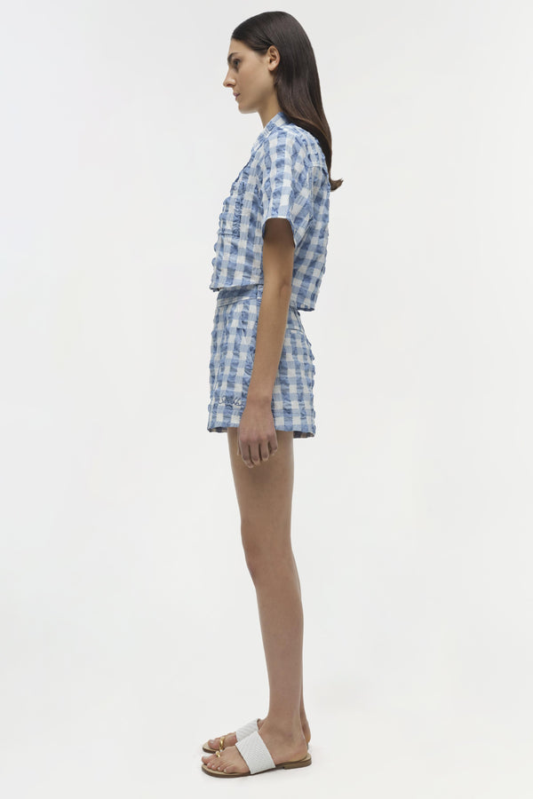 Jonathan Simkhai Dax Linen Short BLUE HYDRANGEA GINGHAM