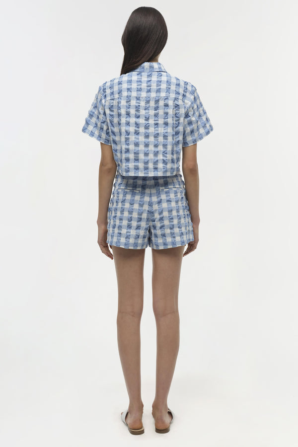 Jonathan Simkhai Dax Linen Short BLUE HYDRANGEA GINGHAM