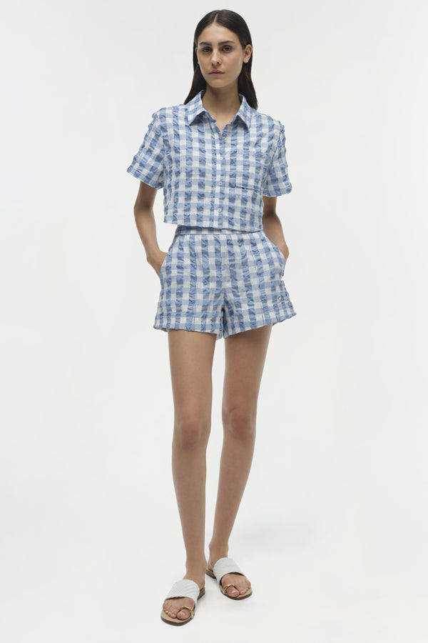 jonathan simkhai Dax Linen Short BLUE HYDRANGEA GINGHAM