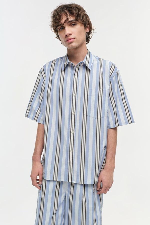 Jonathan Simkhai Deacon Oversized Poplin Shirt BLUE MULTI STRIPE