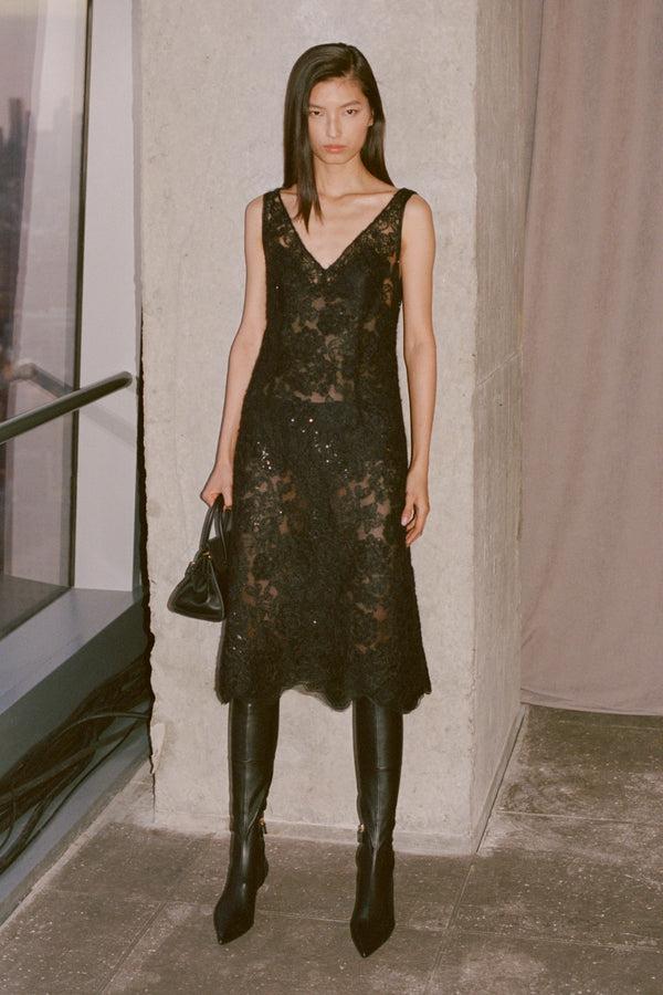 jonathan simkhai Delphine Sequin Lace Midi Dress Black