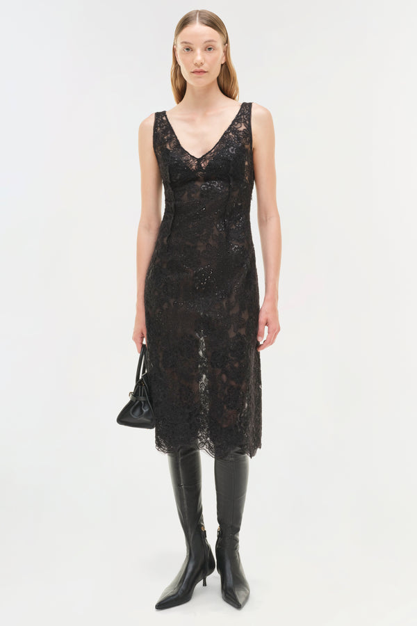 Jonathan Simkhai Delphine Sequin Lace Midi Dress Black