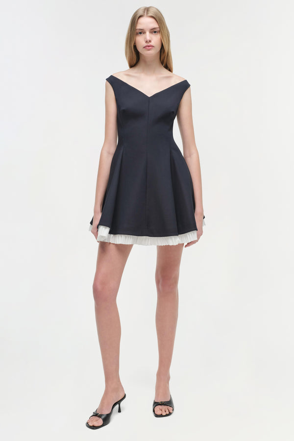 Jonathan Simkhai Dorothie Pleated Combo Mini Dress BLACK MULTI