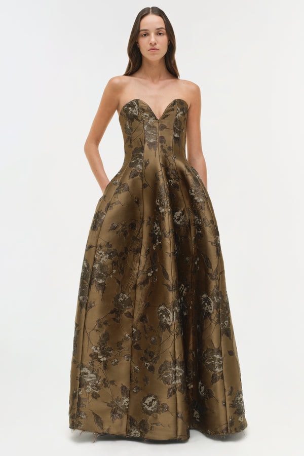 jonathan simkhai Elaria Jacquard Bustier Gown Bronze