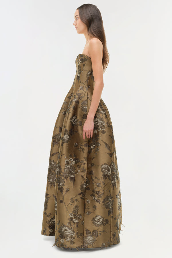 Jonathan Simkhai Elaria Jacquard Bustier Gown Bronze