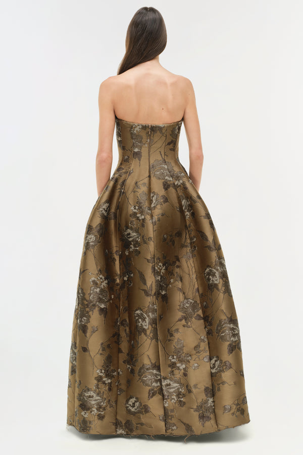 Jonathan Simkhai Elaria Jacquard Bustier Gown Bronze