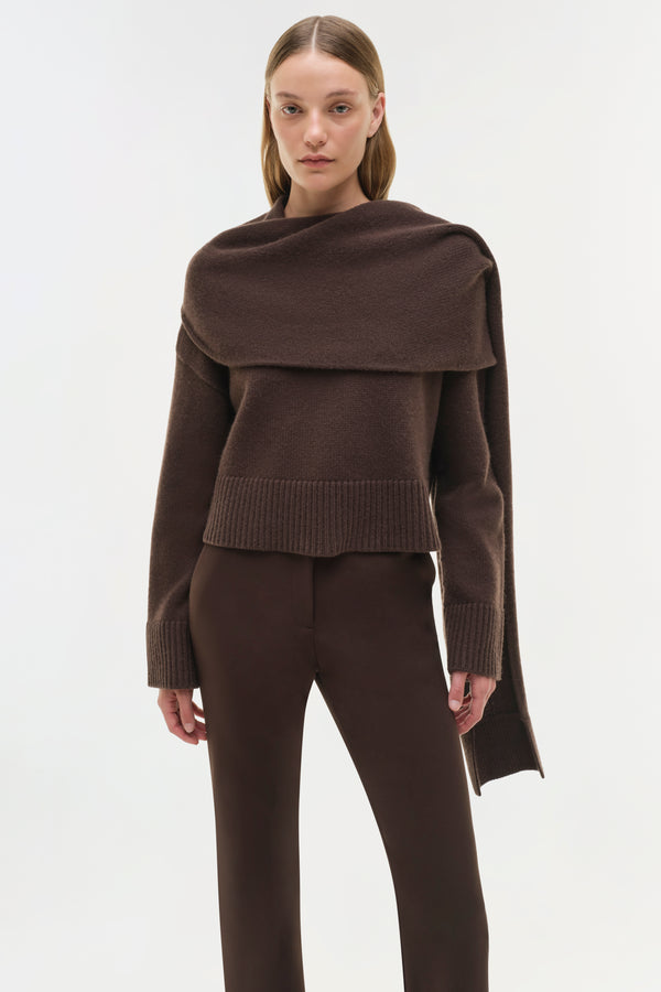 Jonathan Simkhai Elson Wool Cashmere Scarf Sweater CHOCOLATE