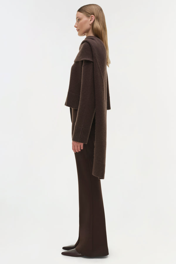 Jonathan Simkhai Elson Wool Cashmere Scarf Sweater CHOCOLATE