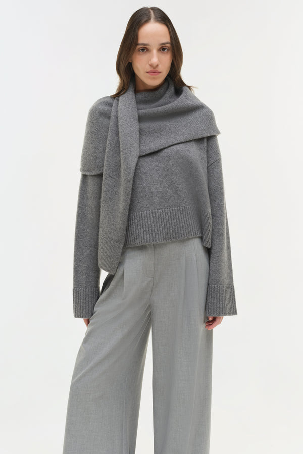Jonathan Simkhai Elson Wool Cashmere Scarf Sweater Heather Grey