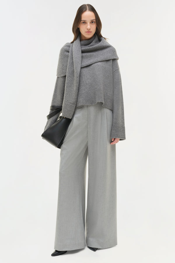 jonathan simkhai Elson Wool Cashmere Scarf Sweater Heather Grey