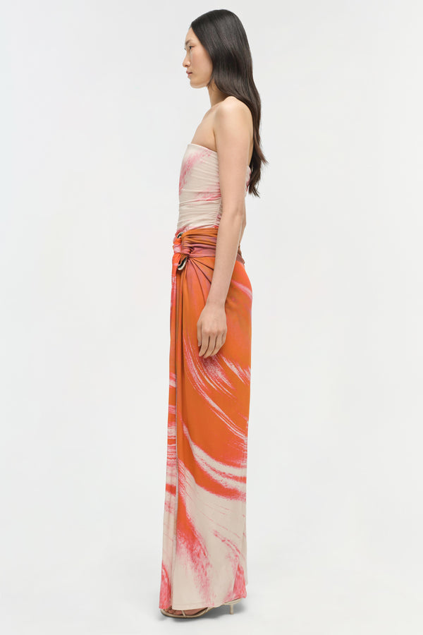 Jonathan Simkhai Emma Strapless Jersey Gown CORAL MARBLE PRINT
