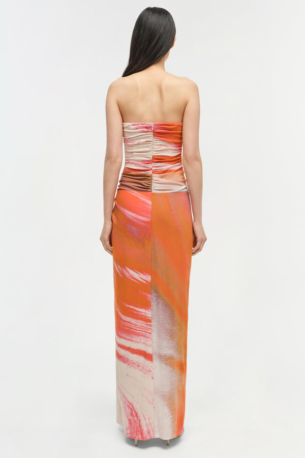 Jonathan Simkhai Emma Strapless Jersey Gown CORAL MARBLE PRINT