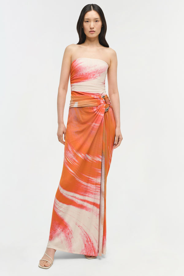 jonathan simkhai Emma Strapless Jersey Gown CORAL MARBLE PRINT