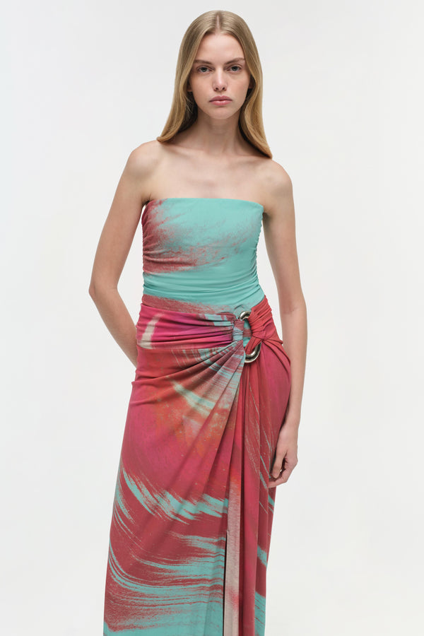 Jonathan Simkhai Emma Strapless Jersey Gown MINT MARBLE PRINT