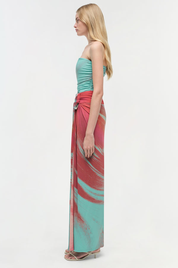 Jonathan Simkhai Emma Strapless Jersey Gown MINT MARBLE PRINT